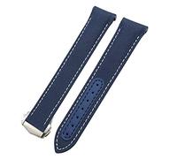SRDRK 20mm Canvas Leather Bottom Watchband for Omega Seamaster 300 Speedmaster AT150 Planet Ocean Nylon Watch Strap(Blue White 1)