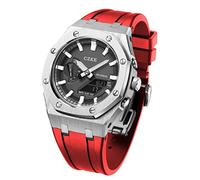 SRDRK 5rd For GA2100 GA2110 Mod Kits, Metal Watch Band Strap Bezel, Watch Modding Replacement Accessories Set Silver Case(Red)