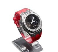 SRDRK Casioak Mod Kit Metal Bezel Watch Case For GA2100 Hammer Rubber Band+Case For GA2110 Stainless Steel Cover(Silver Red-A)