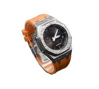 SRDRK Casioak Mod Kit Metal Bezel Watch Case For GA2100 Hammer Rubber Band+Case For GA2110 Stainless Steel Cover(Silver Orange-A)