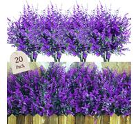 Sredumn 20 Bundles Artificial Flowers, artificial plants outdoor,UV Resistant Plastic Shrub Fake Flowers, for outside, garden, hanging, basket, fence, window, trellis decoration(Purple)