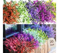 Sredumn 20 Bundles Artificial Flowers, artificial plants outdoor,UV Resistant Plastic Shrub Fake Flowers, for outside, garden, hanging, basket, fence, window, trellis decoration (Multi-coloured)