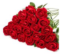 Sredumn 20PCS Artificial Roses, Fake Velvet Rose Single Flowers with Stem,for Wedding Decoration, Home Garden Garty Centrepieces(Red)