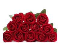 Sredumn 20PCS Roses, Fake Velvet Rose Artificial Flowers with Stem,for Wedding Decoration, Home Garden Garty Centrepieces. Artificial Flowers (Red)