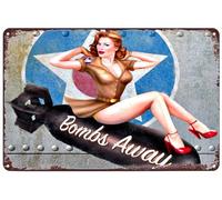 Sreeleathers Pin-up Girl Aviation Nose Art Metal Poster Sexy Woman Bombs Away Vintage Tin Sign Wall Decor Plaque for Home Bar Club Living Room Garage 8x12 inch
