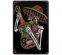 SREELEATHERS Vintage Metal Signs - Mexican Skeleton Playing Guitar Poster Mexico Day of The Dead Skull Tin Sign Wall Art Decor Plaque for Home Bar Pub Club Living Room 8x12 inch