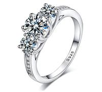 Sreema London 925 Sterling Silver Brilliant Round Cut Crystals Engagement/Wedding Ring (L)