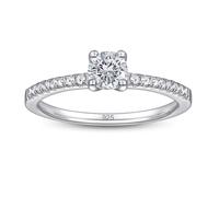 Sreema London®Solid 925 Sterling Silver Engagement Ring for Women | Silver Promise Ring for Women | Silver Cubic Zirconia Ring | Solitaire Rings (L)