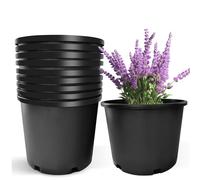 Srehloe 10Pcs 37.85 Litre 41cm Plant Nursery Pot Flower Seedling Injection Molded Container Plastic Garden Planter Pots with Drainage Holes Suitable for Vegetables Flowers Plants Black