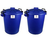 Srendi® 2 x 50L Plastic Bin/Waterfroof/Rodent Proof/Ideal for Outdoor/Animal Feed/Food/Storage/Flour Locking Lid (Dark Blue)