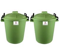 Srendi® 2 x 50L Plastic Bin/Waterfroof/Rodent Proof/Ideal for Outdoor/Animal Feed/Food/Storage/Flour Locking Lid (Lime Green)