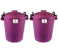 Srendi® 2 x 50L Plastic Bin/Waterfroof/Rodent Proof/Ideal for Outdoor/Animal Feed/Food/Storage/Flour Locking Lid (Pink)