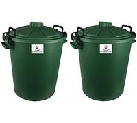 Srendi® 2 x 50L Plastic Bin/Waterfroof/Rodent Proof/Ideal for Outdoor/Animal Feed/Food/Storage/Flour Locking Lid (Dark Green)