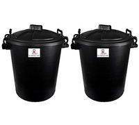 Srendi® 2 x 50L Plastic Bin/Waterfroof/Rodent Proof/Ideal for Outdoor/Animal Feed/Food/Storage/Flour Locking Lid (Black)