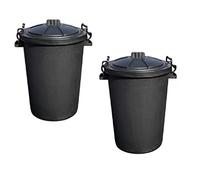 Srendi® 2 x Large 85L Litre Black Plastic Bin Rubbish Waste Dustbin Animal Feed Storage Unit