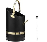 Srendi® Black Brass Handles Coal Bucket Hod Heavy Duty Scuttle Fireside Fireplace Size Large16 Inches (Brass Handle Bucket+Poker)