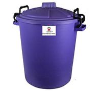 Srendi® Small/Medium/Large Plastic Coloured Bin/Waterfroof/Rodent Proof/Ideal for Outdoor/Animal Feed/Food/Storage/Flour Locking Lid (50L, Purple)