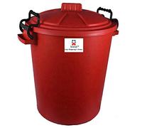 Srendi® Small/Medium/Large Plastic Coloured Bin/Waterfroof/Rodent Proof/Ideal for Outdoor/Animal Feed/Food/Storage/Flour Locking Lid (50L, RED)