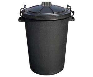 Srendi® Small/Medium/Large Plastic Coloured Bin/Waterfroof/Rodent Proof/Ideal for Outdoor/Animal Feed/Food/Storage/Flour Locking Lid (85L, Black)