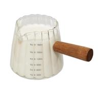 Sreuyong Espresso Accessories, Milk Frothing Pitcher Glass Measuring Cup, Shot Glass with Wood Handle 6oz 1 Piece