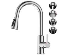 SREWOHS PRO Kitchen Faucet Stainless Steel Pull-Out Shower, 4 Spray Functions, high spout (187mm), 360° Rotating, Low Pressure Mixer tap, 1 Hole Sink Faucet, 3/8 inch tap, Nickel