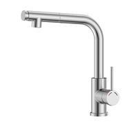 SREWOHS PRO Kitchen Mixer Tap - Retractable Sink Tap with Shower, Swivel to 360, Two Types of Water Jet, Stainless Steel, L-Shaped Single Lever for 1 Hole, Height 27.2 cm, Nickel