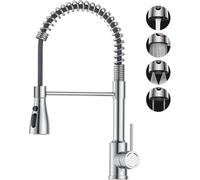 SREWOHS PRO Kitchen Mixer Tap with Pull Down Sprayer, Commercial Spring High Arc Tap, Stainless Steel Sink Tap, 360° Swivel, Single Lever, 4 Function Spray Modes