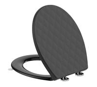 SREWOHS PRO Soft Close Round Toilet Seat, Black Quick Release O Shape Toilet Seat with Lift Handle, Two-Button Removal, 3D Diamond PP Toilet Seat, Easy Clean Slow Close Toilet Seats