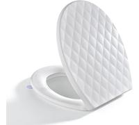 SREWOHS PRO Soft Close Toilet Seat Oval, White PP Diamond Design, Quick Release Toilet Seat with Adjustable Hinges, Non Slip, Heavy Duty WC Seat, Easy Clean, Universal Fit 44.6 x 37.1 cm