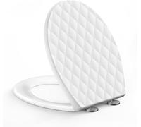 SREWOHS PRO Soft Close Toilet Seat Oval, White PP Diamond Design WC Seat, Quick Release Toilet Seat with Adjustable Hinges, Top Fix, Non Slip, Heavy Duty, Universal Fit 44.6 x 37.1 cm
