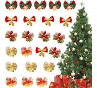 SrgPui 25 Christmas Bows for Gift Wrapping, Wreath Making Supplies, Red Bows for Christmas TreeXmas Small Bow with Bell for Gift Wrapping Christmas Craft Supplies Wrapping Accessories，Jacquard Ribbon