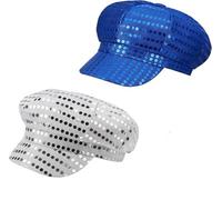 SrgPui 2Pcs ABBA Accessories, Glitter Sequin Hats ABBA Accessories for Women, 70s Disco Party Costume Accessories, Retro Theme Hats for Music Festival and Nightclub, Silver and Blue