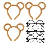 SrgPui 3 Pcs Bear Ear Headbands + 3 Pcs Black Round Frame Glasses, the Chipmunks Costume, Chipmunk Ears Accessories for Halloween Party, Cosplay, World Book Day Dress Up (Brown)