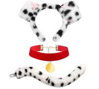 SrgPui 3 Pcs Dalmatian Headband Tail Costume Set, Including Dog Ears Headband, Tail, Red Collar, Dalmatian Costume Adult Suitable for Role-Playing At Halloween Carnival Parties