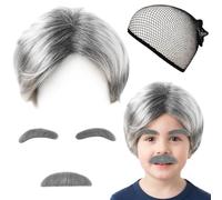 SrgPui 3 Pcs Old Man Costume, Old Man Wig, Grey Wig, Fancy Dress Grandpa, Mustache Eyebrows Glasses Walking Stick Grandpa Costume Accessories, Halloween Christmas Cosplay Theme Party