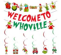 SrgPui 3 PCS Set Grinch Christmas Decorations, Grinch Decorations, Christmas Party Decorations, Hanging Swirls Party Decorations Christmas Vacation Holiday Birthday Party Decorations