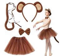 SrgPui 4-Piece Monkey Costume, Including Monkey Ears Headband Tail Bow Tie And Skirt, Monkeys Costume Adults For Parties And Carnival
