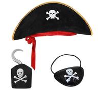 SrgPui Pirate Hat Kids, Kids Pirate Hat, Pirate Accessories Kid, Pirate Eye Patch, Pirate Hook, 3Pcs Costume Set for Dress Up and Pirate Adventure Play