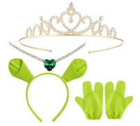 SrgPui Shrek Costume 4-Piece Set, Shrek Ears Headband with Crown and Necklace, Themed Accessories for Halloween Parties, Cosplay Events, and Gift Giving