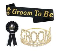 SrgPui Stag Do Accessories Men, 3 Piece Set Stag Do Accessories, Groom To Be, For Bachelor Celebrations,With Crown Sash And Badge For Party Coordination
