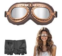 SrgPui Steampunk Goggles With Motorcycle Gloves, Foldable Windproof Motocross Goggles For Outdoor Sports, Uv Protection & Anti-Scratch Motorcycle Goggle For Riding,Halloween Cosplay