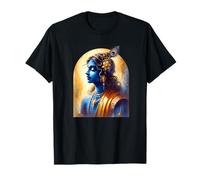 Sri Krishna Divine Portrait, Watercolor Sacred Hindu Art T-Shirt