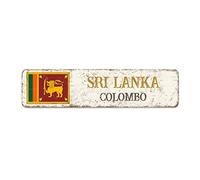 Sri Lanka Flag Custom Street Sign Sri Lanka Colombo Signs Capital City Souvenir Decorative Sign Country Souvenir Vintage Rustic Wall Art Gift for Foreign Friend, Neighbor 12x3in