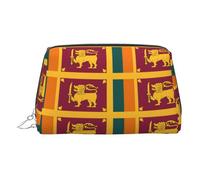 Sri Lanka Flag Print Premium Leather Toiletry Travel Pouch with Waterproof Portable Pouch Open Flat Makeup Bag