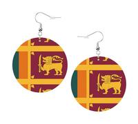 Sri Lanka Flag Printed Round Earrings For Women, 1 Pair Lightweight Leather Pierced Earrings Set Trendy Jewelry Gifts For Women Girls