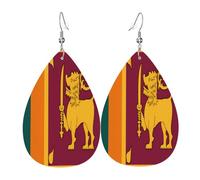 Sri Lanka Flag Women's Teardrop Leather Earrings - Lightweight PVC Dangle Earrings, 925 Silver Hooks, Double-Sided Prints | Hypoallergenic Gift