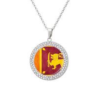 Sri Lanka Grunge Flag Women's Necklaces Lightweight Round Alloy Pendant Diamond Necklace Ladies Jewelry Gift Silver-style
