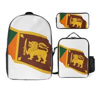 Sri Lanka National Flag Printed School Backpack Set Lunch Bag And Pencil Case 3-Piece School Bags Teens Girls Boys Primary Junior Middle Water Resistant Lightweight Bookbag Travel Rucksack