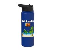 Sri Lanka Souvenir Palm Trees Beach Lover Sri Lankan Flag Stainless Steel Insulated Water Bottle