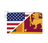 Sri Lanka U.S.A. Flag Small Canvas Coin Purse Change Zippered Pouch Wallet Organizer Bags 7.4 X 4.6 Inch